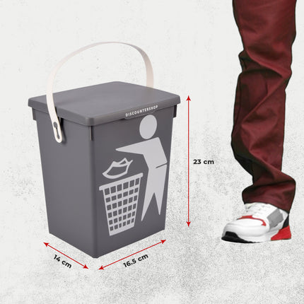 Prullenbak 4.5 Liter | mini tafel prullenbak met deksel & handvat | 14x19x23cm | kunststof aanrecht afvalbak voor kleine keuken | grijze woonaccessoires 