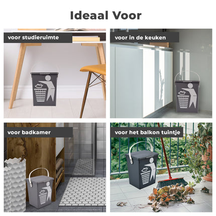 Prullenbak 4.5 Liter | mini tafel prullenbak met deksel & handvat | 14x19x23cm | kunststof aanrecht afvalbak voor kleine keuken | grijze woonaccessoires 