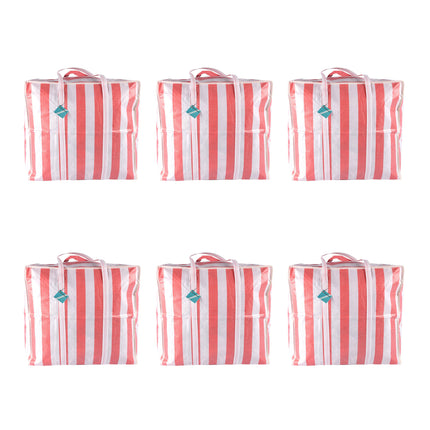 6 stuks Trendy Tas voor Kleding - Rood-Wit - Boodschappentas - 55cm x 30cm x 50cm - Met Rits - Opbergtas - 1080g - 82 liters -  Wastas 