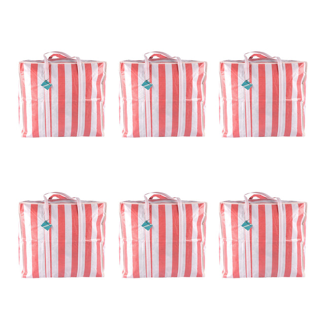 6 stuks Trendy Tas voor Kleding - Rood-Wit - Boodschappentas - 55cm x 30cm x 50cm - Met Rits - Opbergtas - 1080g - 82 liters -  Wastas 