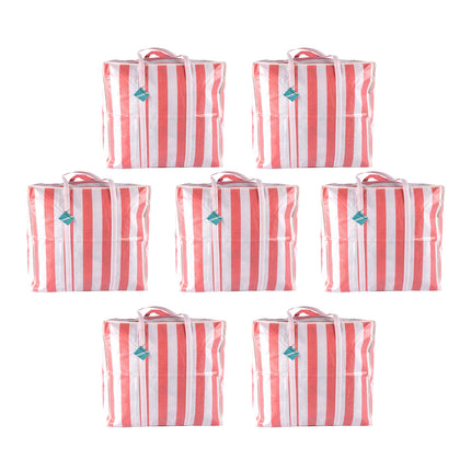 Handige Shopper Tas XXL - Rood-Wit - 55cm x 30cm x 50cm - Met Rits - Opvouwbare tas - 1260g - 7 stuks - Boodschappentas - 82 liters 