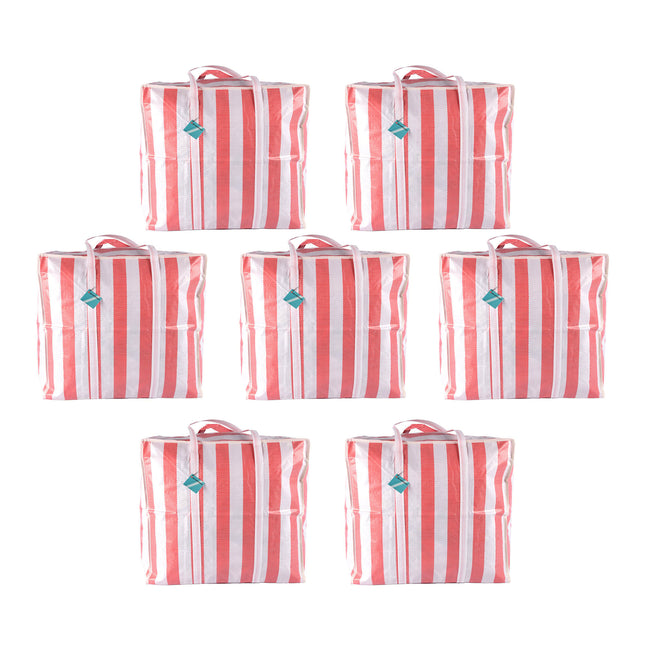 Handige Shopper Tas XXL - Rood-Wit - 55cm x 30cm x 50cm - Met Rits - Opvouwbare tas - 1260g - 7 stuks - Boodschappentas - 82 liters 