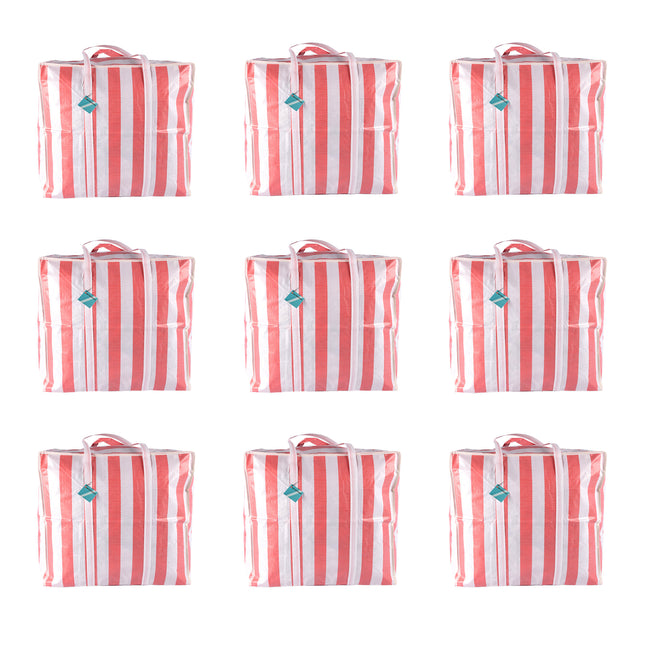 Stevige Opbergtas met Rits - Rood & Wit - Ruime Plastic Wastas - Reistas - 9 Stuks - Shopper Tas XXL 