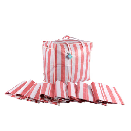Stevige Opbergtas met Rits - Rood & Wit - Ruime Plastic Wastas - Reistas - 9 Stuks - Shopper Tas XXL 