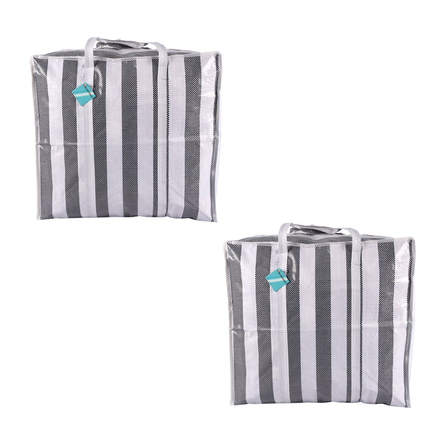 Zwarte en Witte Opbergtassen Set - Ruime Reistas, Shopper Tas - Plastic - 55cm x 30cm x 50cm - 2 Stuks