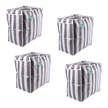 Verfijnde Zwart-Wit Opbergtassen Set - Ruime Reis- en Shopper Tas - Voorzien van Handige Rits - 55cm x 30cm x 50cm - Plastic Constructie - Gewicht: 720g - Inhoud: 4 Stuks.