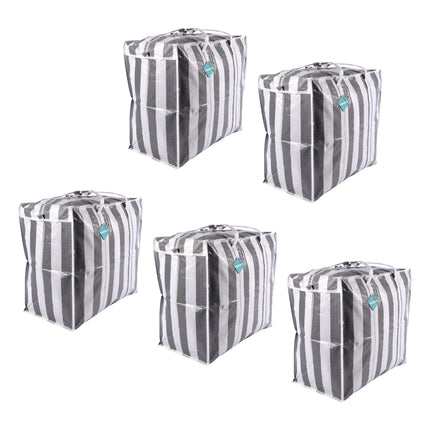 Modieuze Zwarte en Witte Opbergtassen Set - Grote Shopper Tas - met Sterke Handvatten - Opbergtassen - XXL - Met Rits - Plastic - 55cm x 30cm x 50cm - 900g - 5 Stuks