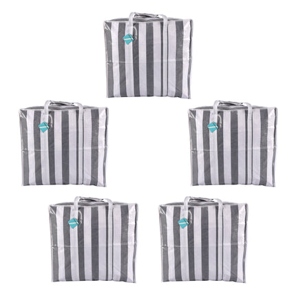 Modieuze Zwarte en Witte Opbergtassen Set - Grote Shopper Tas - met Sterke Handvatten - Opbergtassen - XXL - Met Rits - Plastic - 55cm x 30cm x 50cm - 900g - 5 Stuks