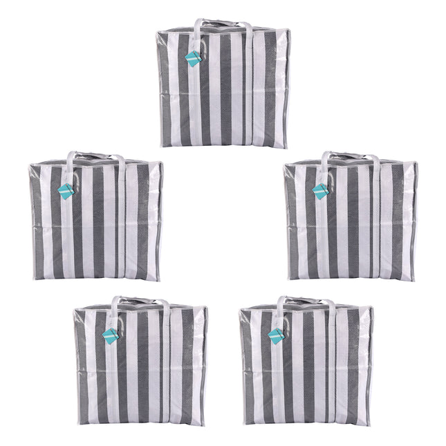 Modieuze Zwarte en Witte Opbergtassen Set - Grote Shopper Tas - met Sterke Handvatten - Opbergtassen - XXL - Met Rits - Plastic - 55cm x 30cm x 50cm - 900g - 5 Stuks