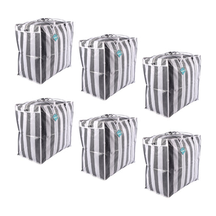 Complete Set van 6 Stuks Zwarte en Witte Opbergtassen - 82 Liter - 55cm x 30cm x 50cm - Perfect voor Familiegebruik - Shopper Tas XXL 