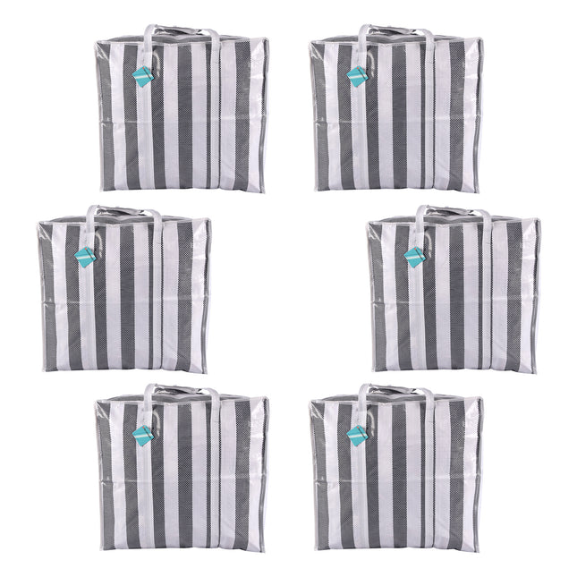 Complete Set van 6 Stuks Zwarte en Witte Opbergtassen - 82 Liter - 55cm x 30cm x 50cm - Perfect voor Familiegebruik - Shopper Tas XXL 
