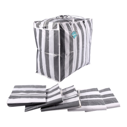 Complete Set van 6 Stuks Zwarte en Witte Opbergtassen - 82 Liter - 55cm x 30cm x 50cm - Perfect voor Familiegebruik - Shopper Tas XXL 