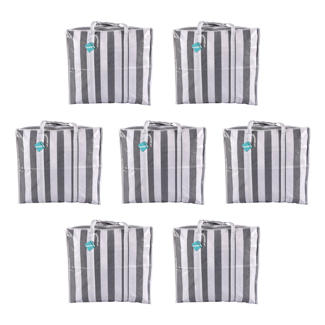 7-delige Multifunctionele Zwarte en Witte Opbergtas met Rits - 55cm x 30cm x 50cm - Opbergtas voor Kleding en Reizen - Ruime Plastic Boodschappentas