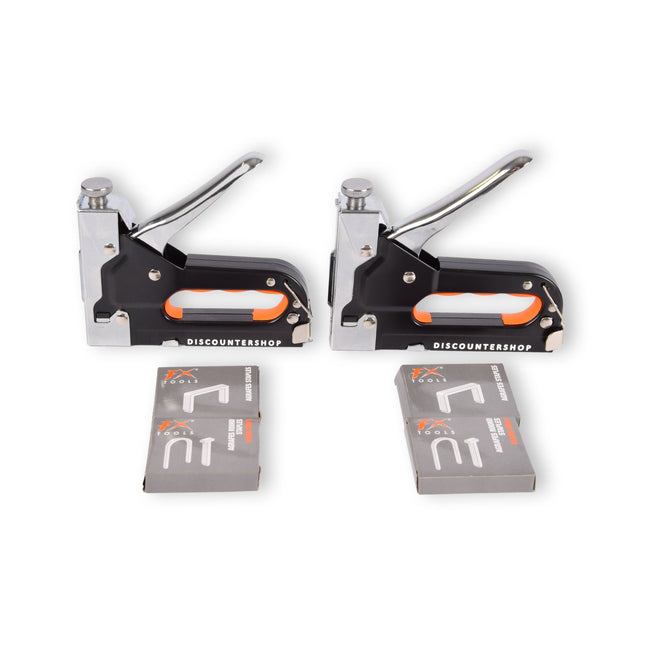 Handtacker Set | 2 stuks | Krachtig Nietpistool met Nietjes | Robuuste Nietmachine | | Metaal | Oranje & Zwart | Compact Design - 15.5 cm x 2 cm x 13.5 cm
