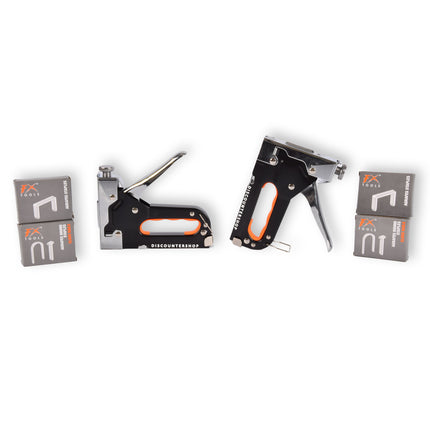 Handtacker Set | 2 stuks | Krachtig Nietpistool met Nietjes | Robuuste Nietmachine | | Metaal | Oranje & Zwart | Compact Design - 15.5 cm x 2 cm x 13.5 cm