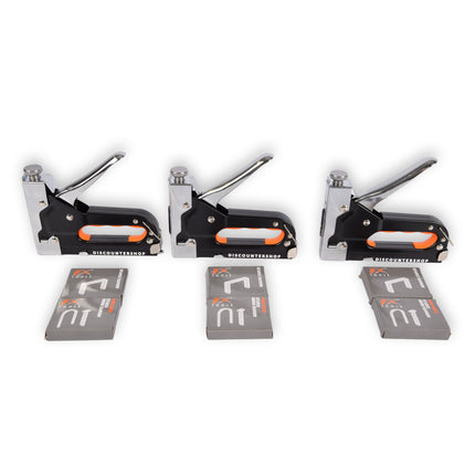 3 stuks Krachtig Nietpistool met Nietjes | Robuuste Nietmachine | Oranje & Zwart | Compact Design - 15.5 cm x 2 cm x 13.5 cm