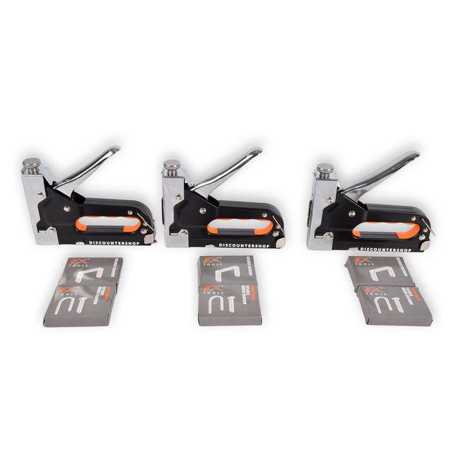 3 stuks Krachtig Nietpistool met Nietjes | Robuuste Nietmachine | Oranje & Zwart | Compact Design - 15.5 cm x 2 cm x 13.5 cm