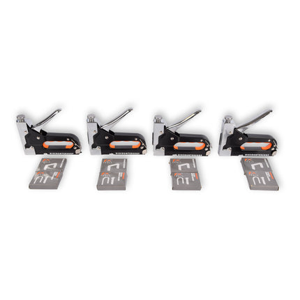 4 stuks Krachtig Nietpistool met Nietjes | Robuuste Nietmachine | Oranje & Zwart | Compact Design - 15.5 cm x 2 cm x 13.5 cm