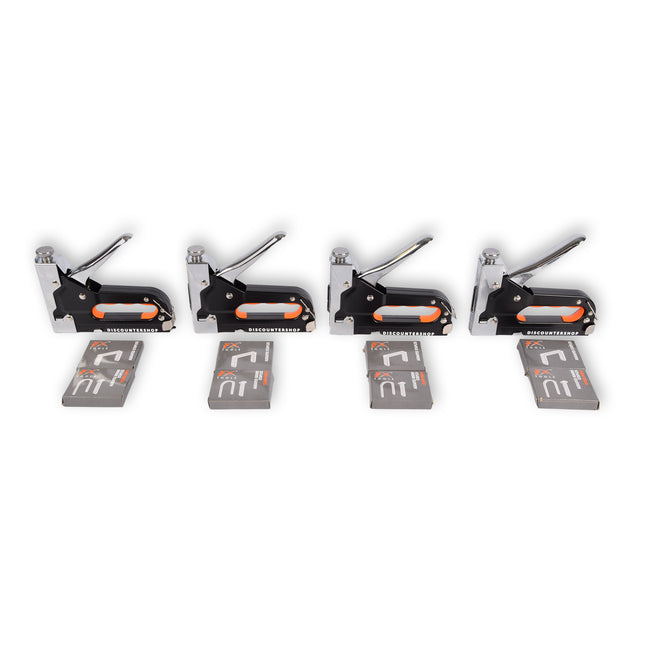 4 stuks Krachtig Nietpistool met Nietjes | Robuuste Nietmachine | Oranje & Zwart | Compact Design - 15.5 cm x 2 cm x 13.5 cm