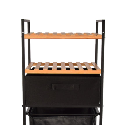 Stijlvol Vrijstaand Badkamerrek - Modern Badkamer Opbergrek met Wasmand - Handdoekrekken | Bamboe en Metaal | 38x105.50x33 cm