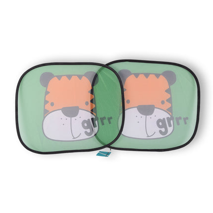 Hoogwaardige Zonwering op Maat | Zonneschermen | Autoaccessoires | Zijruiten | Polyester | Groen/Oranje/Wit | 70g | 44cm lengte | 38cm breedte | Met tijgermotief