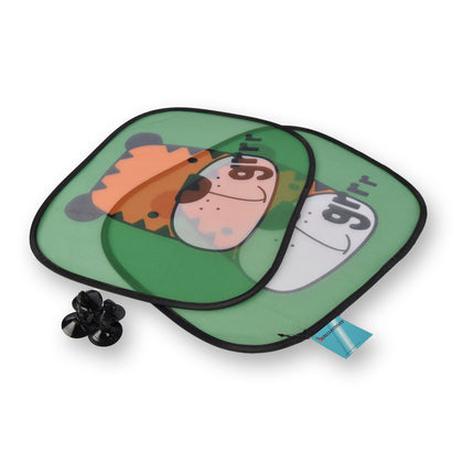 Hoogwaardige Zonwering op Maat | Zonneschermen | Autoaccessoires | Zijruiten | Polyester | Groen/Oranje/Wit | 70g | 44cm lengte | 38cm breedte | Met tijgermotief