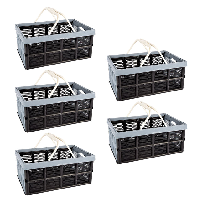 Handig Opvouwbaar Plastic Vouwkrat - 40 Liter Opbergkrat zonder Deksel - Blauw/Zwart - Geschikt voor Kledingopslag - Inhoud: 5