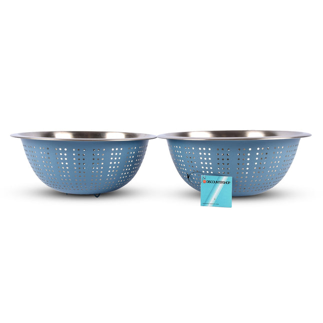 Moleculaire Zeef, Fijnste Sorteer Met Blauw Aluminium Keuken Vergiet Rvs | Lengte 28cm | Breedte 28cm | Hoogte 13cm | Keuken Vergiet Kom Set van 2 Voor Het Afgieten Van Rijst Groenten en Fruit 