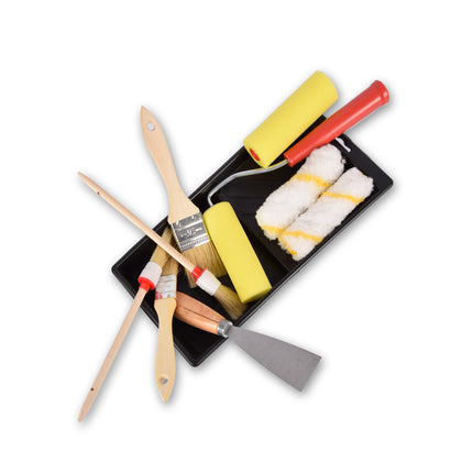 11 delige | Verfroller | Verfroller Set | Zwart | met Rollers, Penselen | 170g | kunststof | Structuurroller | Schuimroller | Verfkwasten | 29cm*14cm
