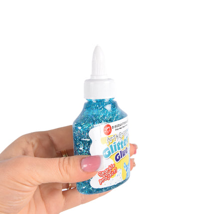 Sprankelende Blauwe Glitterlijm 90ml | 6.5cm x 3.5cm x 12 cm | Veilig en Uitwasbaar | Perfect voor Creatieve Knutsel | Kindvriendelijke Hobbylijm met Precieze Doseerpunt