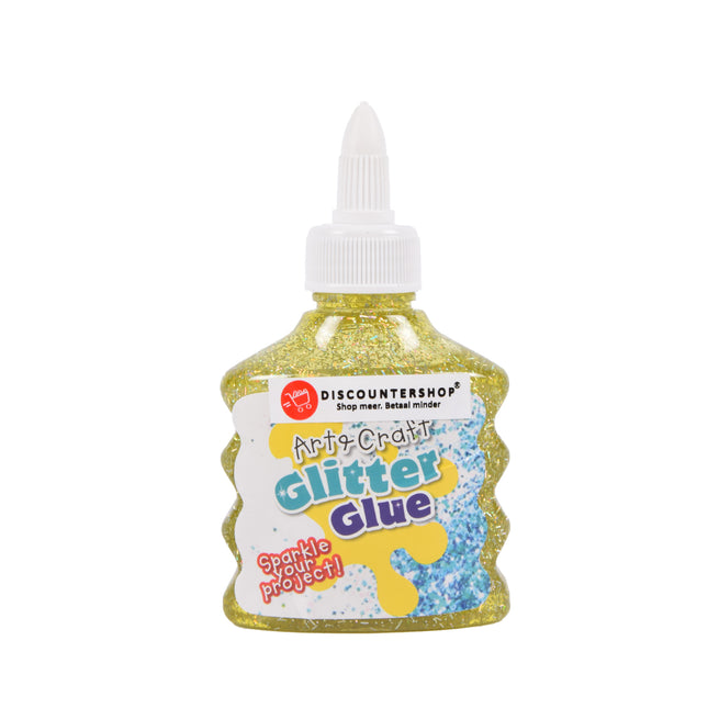 Geel Glitterlijm | Sneldrogende en Uitwasbare Knutsellijm voor Creatief Ontwerp | Slijm Maken en Decoreren | 90ml in Tube met Fijne Doseerpunt | Kindvriendelijk en Ideaal voor Hobby's en Modelbouw
