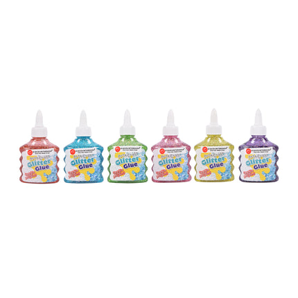 Vind de Magie van Glitters met Onze Kleurrijke Glitterlijm Set | 6 Stuks x 90ml | Rood Blauw Groen Roze Geel Paars | 6.5cm x 3.5cm x 12cm | Voor Kinderen vanaf 4 Jaar | Uitwasbaar en Kindvriendelijk 