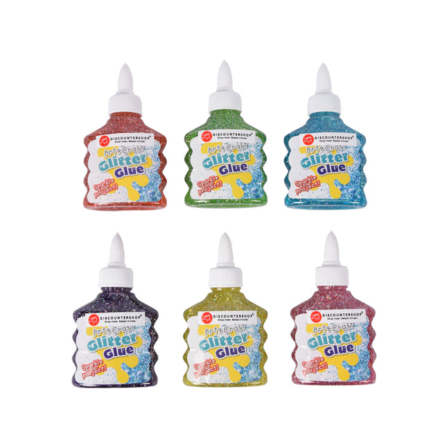 Vind de Magie van Glitters met Onze Kleurrijke Glitterlijm Set | 6 Stuks x 90ml | Rood Blauw Groen Roze Geel Paars | 6.5cm x 3.5cm x 12cm | Voor Kinderen vanaf 4 Jaar | Uitwasbaar en Kindvriendelijk 