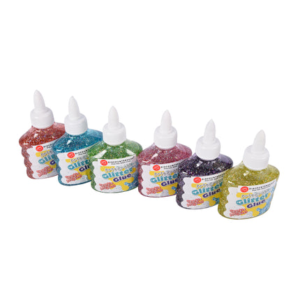 Vind de Magie van Glitters met Onze Kleurrijke Glitterlijm Set | 6 Stuks x 90ml | Rood Blauw Groen Roze Geel Paars | 6.5cm x 3.5cm x 12cm | Voor Kinderen vanaf 4 Jaar | Uitwasbaar en Kindvriendelijk 