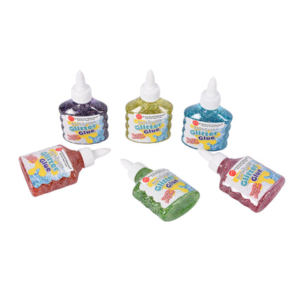 Vind de Magie van Glitters met Onze Kleurrijke Glitterlijm Set | 6 Stuks x 90ml | Rood Blauw Groen Roze Geel Paars | 6.5cm x 3.5cm x 12cm | Voor Kinderen vanaf 4 Jaar | Uitwasbaar en Kindvriendelijk 