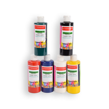 6 stuks x 250ml | Plakkaatverf | Knutselverf | voor kinderen | 98% natuurlijke ingrediënten | 16cm*5cm