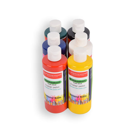 6 stuks x 250ml | Plakkaatverf | Knutselverf | voor kinderen | 98% natuurlijke ingrediënten | 16cm*5cm