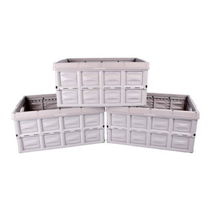 Eenvoudige Opslag Ervaring Met Grijze Opvouwbare Vouwkrat 45L | Set Van 3 | Gehard Plastic | Max. Belasting 35 kg | 53cm x 40cm x 26cm |  Toegankelijke Opslag tegen Betaalbare Tarieven
