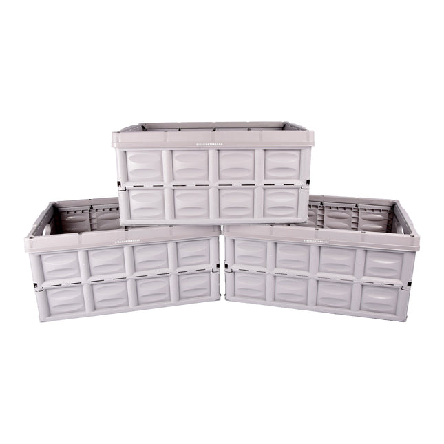 Eenvoudige Opslag Ervaring Met Grijze Opvouwbare Vouwkrat 45L | Set Van 3 | Gehard Plastic | Max. Belasting 35 kg | 53cm x 40cm x 26cm |  Toegankelijke Opslag tegen Betaalbare Tarieven
