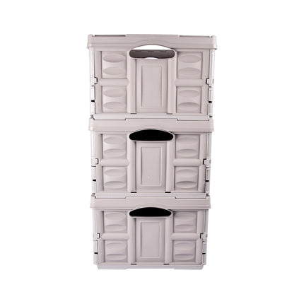 Eenvoudige Opslag Ervaring Met Grijze Opvouwbare Vouwkrat 45L | Set Van 3 | Gehard Plastic | Max. Belasting 35 kg | 53cm x 40cm x 26cm |  Toegankelijke Opslag tegen Betaalbare Tarieven