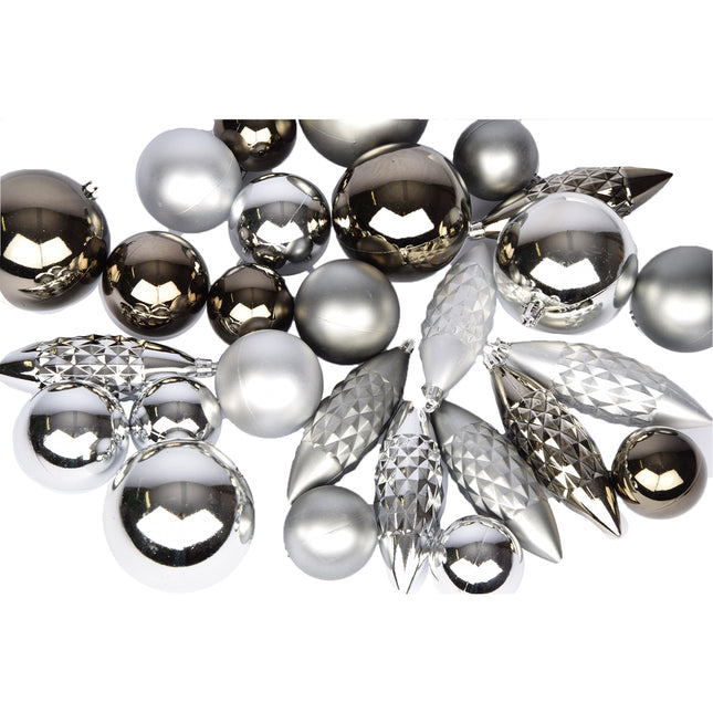 Zilveren Kerstballen Set - Kunststof Kerstballen voor Kerstboomversiering en Kerstdecoratie