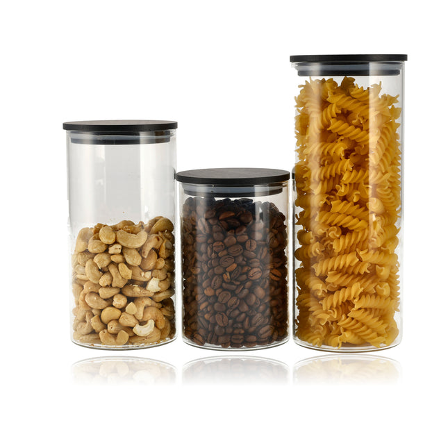 Voorraadpotten Set 3-Delig | Glazen Voorraadbussen 575ML, 800ML, 1050ML | Luchtdichte Deksel | BPA-vrij