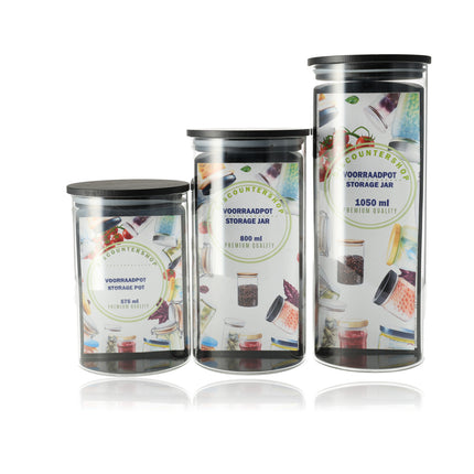 Voorraadpotten Set 3-Delig | Glazen Voorraadbussen 575ML, 800ML, 1050ML | Luchtdichte Deksel | BPA-vrij