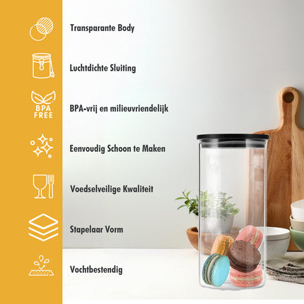 Voorraadpotten Set 3-Delig | Glazen Voorraadbussen 575ML, 800ML, 1050ML | Luchtdichte Deksel | BPA-vrij