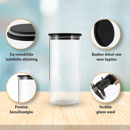 Voorraadpotten Set 3-Delig | Glazen Voorraadbussen 575ML, 800ML, 1050ML | Luchtdichte Deksel | BPA-vrij