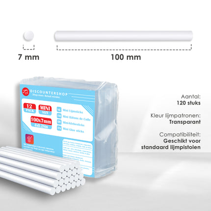 Lijmpistool Vullingen 7mm x 100mm - 120 Stuks Lijmsticks - Universeel voor Hobby & DIY - Compatibel met Diverse Lijmpistolen