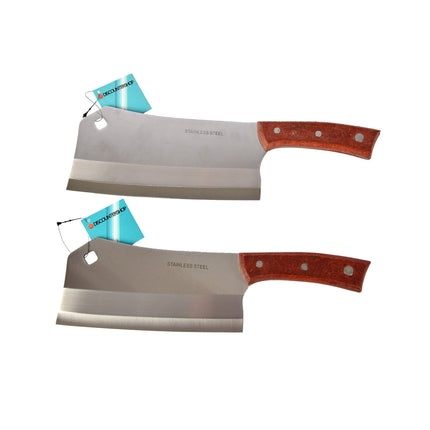 Hoogwaardig Hakmes Set - RVS en Hout - Zilver & Bruin - 2 Stuks - 859g - 33cmx10cm