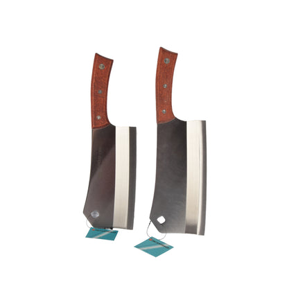 Hoogwaardig Hakmes Set - RVS en Hout - Zilver & Bruin - 2 Stuks - 859g - 33cmx10cm