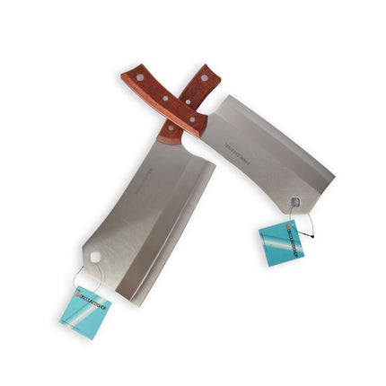 Hoogwaardig Hakmes Set - RVS en Hout - Zilver & Bruin - 2 Stuks - 859g - 33cmx10cm