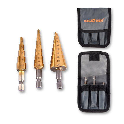 Boorset | Borenset | voor Metaal | Booraccessoires | HSS-TiN  | 3 Bits met Meerdere Stappen | voor Klussen en Huishouden | 8cm*2cm*10cm 
